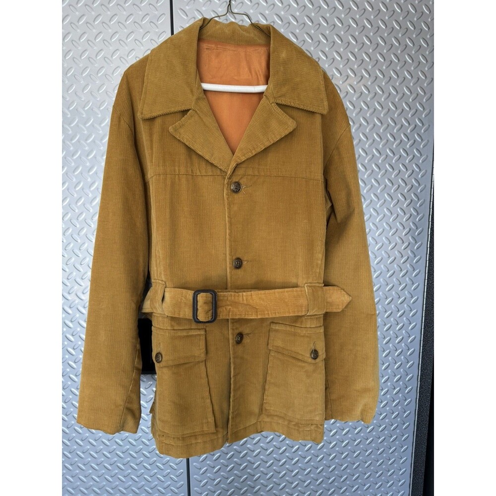 Vintage 1960’s-1970’s English Squire Corduroy Belted Jacket Retro Sz XL Tan